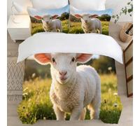 Moutons Housse de Couette 150x200 Parures de Lit 1 Personne Imprimé 3D Microfibre Douce Animaux de la Ferme Housses Couette avec 2 Taies d'oreiller et Fermeture Éclair l.735