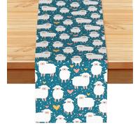 Moutons Mignons,Chemin de Table en Imitation Lin pour Salle à Manger ou réception, 33 x 183 cm