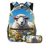 Moutons mignons et fleurs pour réussir, sac à dos avec trousse à crayons, ensemble de 2 sacs d'école de qualité supérieure pour enfants, garçons, filles, adolescents, multicolore, B：29.4x20x40cm\