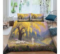 Moutons Under A Big Tree, Sacred Art of The Renaissance Parure De Lit Housse 3 Pièces en Microfibre avec Taies d'oreiller De Couette Imprimé pour Enfants Adolescents Double（200x200cm）