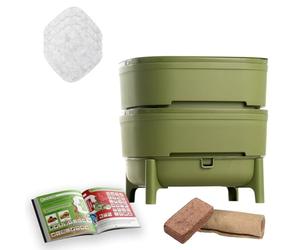 Moutta I WORMcube Vert Design & Compact I Lombricomposteur 2 Plateaux I Filtre Anti-Noyade des vers