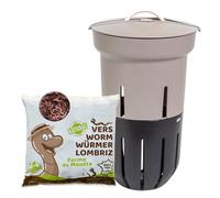 Moutta | Lombricomposteur Gris à enterrer 12L | 250gr de vers de Compost | A enterrer dans Votre jardinière | Compostez Vos déchets organiques | Parfait pour Nourrir Vos Plantes