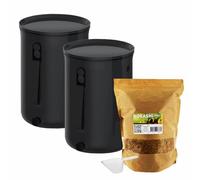Moutta | Lot de 2 seaux Bokashi Organko 2 Noir (9,6L) | Composteur Organique avec compacteur + 1 kg d'Activateur EM-1 de Fermentation fabriqué en France