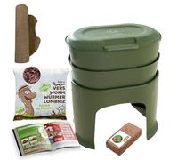 Moutta | Magic Worm Vert Olive | Lombricomposteur de Cuisine 2 Plateaux | 250gr de vers de Compost | Kit Complet