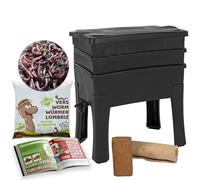 Moutta | Worm Café, Lombricomposteur 2 Plateaux I 500gr de vers de Compost I Kit Complet I Grande capacité 64 litres