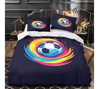 Mouvement du Ballon de Football 3D Imprimé Housse de Couette 3 pièces Microfibre Lavable Machine Art du Sport Dynamique Drap de Couette 2 taies inaltérable déco Chambre Couple Double（200x200cm）