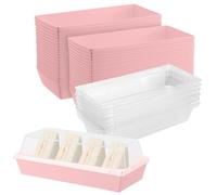 MOUYAT Lot de 100 boîtes à charcuterie avec couvercles transparents, 19 x 8,5 x 6,5 cm, longues boîtes à biscuits en carton rose pour sandwich, charcuterie, boulangerie, emballage de gâteaux, cupcakes