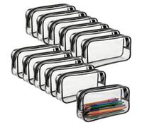 MOUYAT Lot de 12 trousses à crayons transparentes avec fermeture éclair - Étanche - Pour papeterie, maquillage et articles de toilette de voyage - 20,5 x 8,5 x 4 cm