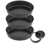 MOUYAT Lot de 3 moules à quiche de 26 cm, moules à tarte cannelés de 5,5 cm de profondeur avec fond amovible, moules à tarte cannelés pour pâtisserie, quiches, flans