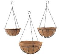 MOUYAT Lot de 3 paniers suspendus à l'extérieur - 20,3 cm, 25,4 cm, 30,5 cm - Panier de fleurs à suspendre en métal avec doublure en fibre de coco - Pot de fleurs rond à suspendre pour décoration de