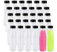 MOUYAT Lot de 30 bouteilles vides en plastique transparent de 300 ml avec couvercles noirs pour lait, boissons, jus