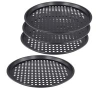 MOUYAT Lot de 4 plaques à pizza rondes - 28 cm - Antiadhésives - Pour pizza et gâteaux - Résistantes à la chaleur - Résistantes à la chaleur - Résistantes à 400 °C