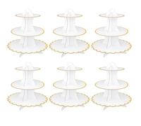 MOUYAT Lot de 6 supports à gâteaux à 3 étages en carton blanc, support rond en carton, tour à dessert pour fête, anniversaire