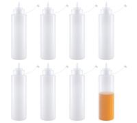 MOUYAT Lot de 8 grandes bouteilles à sauce en plastique de 1000 ml avec buses, rechargeables, avec mesures pour sauces, ketchup, salade