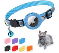 Mouyou Collare Airtag per Gatti,per Gatti in morbido Nylon riflettente Con Campana e Chiusura di sicurezza,per Con supporto Sleeve regolabile da 22-34cm Blu