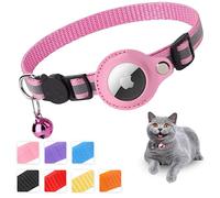 Mouyou Collare di Gatto Airtag,di Gatto in Nylon morbido riflettente Con Campana e Chiusura di sicurezza,di Con supporto Sleeve regolabile da 22-34cm Rosa