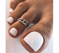 MouyouGlow 24 Pièces Faux Ongles D'orteil à coller Court,Carré Blanc White Unicolore Fake Ongles Pieds Toe Nails Full Cover Orteils Press on Nails avec Colle