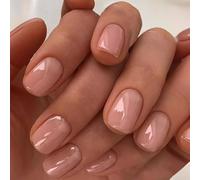 MouYouGlow Press on Nails Faux ongles courts, carrés, en acrylique, à couverture complète, avec colle à ongles, rectangulaires, couleur chair nude, pour femmes et filles