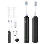 Mova Fresh Pro 3DClean Brosse à dents électrique avec application, Rechargeable pour adultes, 2 têtes de brosse et étui de voyage,tête de brosse de rechange 3-en-1, 30 jours d'autonomie,noir