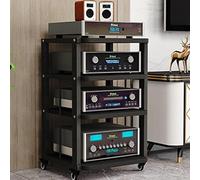 Movable AV Media Stand with Adjustable Shelves - 4-Tier HiFi Rack for Living Room Gaming Room & Music Studio - Versatile Stereo Audio Storage Cart (Black)
