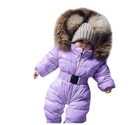 MOVAWAKY Combinaison de Neige Unie pour Tout-Petits en Hiver,Combinaison Hiver Manteau Tenue Fourrure Capuche Jumpsuit avec Gants | Combinaison Ski Enfant Fille | Barboteuse Combinaison Salopette