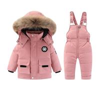MOVAWAKY Combinaison Ski Fille, Combinaison de Ski Hiver Chaud Neige Veste Étanche Hiver Chaud Tenue Plein Air Manteaux Fille Ensembles de Neige Doudoune à Capuche Zippé 18 Mois 3-12 Ans