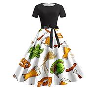 MOVAWAKY Costume De Bavaroise,Costume Traditionnel Bavarois Oktoberfest Tenue Robe à Carreaux Manches Courtes Deguisement Halloween Petite Fille | Costume Halloween Squelette