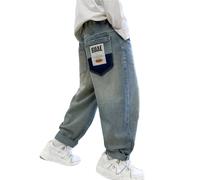 MOVAWAKY Jean Baggy Garcon, Ceinture éLastique Middle and Large Children Jean éLastique avec Ceinture Pantalons avec Pantalons en Denim, Droit Tour De Hanches Medium GarçOn Ado Garcon 14 Ans |