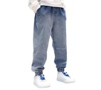 MOVAWAKY Pantalons en Denim Jean Baggy pour GarçOn, Ceinture éLastique Middle and Large avec ÉLastique Cargo ÉTirable GarçOn ÉCole Loisirs Printemps ÉTé Automne Chat PâQues Jeans Garcon |