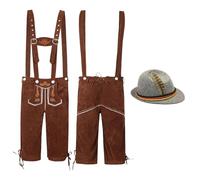 MOVAWAKY Tenue Bavaroise Homme,Costume Bavarois pour Homme Oktoberfest Pantalon Traditionnel, Chemise, Chapeau Culotte Marron Pantalon en Cuir | | pour Occasions SpéCiales
