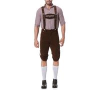 MOVAWAKY Tenue Bavaroise Homme,Costume Oktoberfest Sexy avec Culotte Bavaroise, Chemise et Chapeau Oktoberfest Lederhosen Cuir de Vache VéRitable avec Bretelles Assorties | | - Broderies Fines -