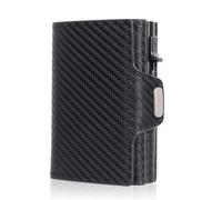 MOVDARL Étui à cartes de crédit avec protection RFID Portefeuille en cuir véritable avec compartiment pour billets et pièces de monnaie pour homme et femme, Fibre de carbone., Taille unique