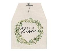MOVDARL Lot de 2 chemins de table en lin de Pâques avec inscription « He Is Risen » - Décoration de mariage - Printemps, salle à manger, fête sur le thème de la ferme (275 x 33