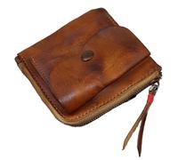 MOVDARL Porte-monnaie fait à la main créatif poche fermeture éclair boucle homme et femme cuir véritable zéro portefeuille rétro carré, marron clair, Taille unique