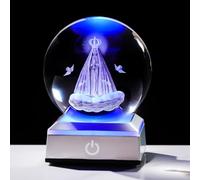 Movdyka Boule en cristal 3D de la Vierge Marie - Cadeau chrétien pour femme - Statue de Marie en verre - Orbes religieux avec base lumineuse colorée - Figurines catholiques Notre Dame - Ornement
