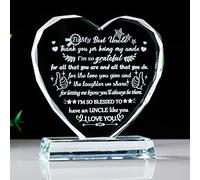 Movdyka Cadeau pour oncle de nièce neveu, cœur en verre gravé Best Uncle, cadeau pour anniversaire, fête des pères, Noël