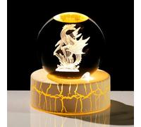 Movdyka Dragon gothique 3D en cristal - Figurine de boule de 6 cm - Cadeaux pour homme et lui, ornements de collection sphère avec base lumineuse chaude pour les amateurs de statue de dragon pour