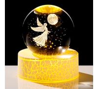 Movdyka Figurine d'ange gardien 3D en cristal de 6 cm - Cadeau pour femme, fille - Boule de chérubin à collectionner avec base lumineuse chaude pour amis et famille - Cadeau d'anniversaire