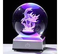 Movdyka Figurine dragon gothique 3D en cristal de 8,9 cm - Cadeau pour homme et lui, décoration de ptérosaure à collectionner avec base de lumières LED pour les amoureux de la statue de dragons pour