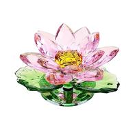 Movdyka Presse-papier décoratif en forme de fleur de lotus en cristal avec feuilles pour la maison, décoration florale, cadeau pour femme, centre de table (rose)