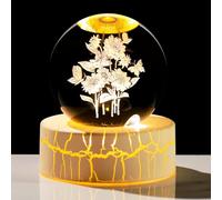 Movdyka Tournesols 3D avec papillons - Boule de cristal de 6 cm - Cadeau d'anniversaire pour maman, sœur, ornement floral en verre avec base de lumière chaude - Cadeau pour sa femme