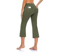 MOVE BEYOND Pantacourt de Yoga Bootcut avec 4 Poches pour Femmes Pantacourt Bootleg de contrôle du Ventre, Vert, S
