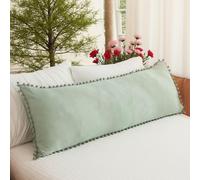 MOVE OVER 1 Housse de Coussin décorative avec Poche et Pompons Mignons de Style bohème en Microfibre délavée, 50,8 x 137,2 cm, Vert Sauge