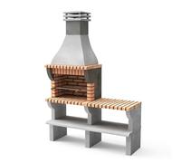 MOVELAR - Barbecue préfabriqué à bois et charbon en béton réfractaire modèle Maipu XL avec support latéral (Gris, Orange - 165 x 58 x 245 cm) REF: 3535/2 - Cuisine extérieure avec double grille