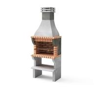 MOVELAR - Barbecue préfabriqué à bois et charbon en béton réfractaire modèle Maipu XL (Gris, Orange - 86,5 x 58 x 245 cm) REF: 3531/2 - Cuisine extérieure avec grille dentelée pour jardin ou terrasse