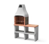 MOVELAR - Barbecue préfabriqué à bois et charbon en béton réfractaire modèle New Iberia Plus XL avec mini support latéral (Gris, Orange - 128 x 47 x 190 cm) REF: M00196 - Cuisine extérieure jardin