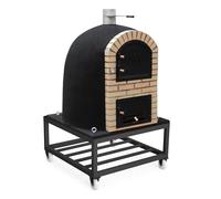 MOVELAR - Four à Bois Extérieur CALDERA BANDAMA (Noir - 90 x 90 x 176 cm) - Four pour jardin, béton réfractaire, cuisson bois, isolé avec liège, 3 couvercles en céramique