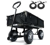 MoverX Chariot de jardin à roulettes - 250 kg - Chariot de camping robuste pour plage, extérieur, jardin, pique-nique, pêche, chariot à bûches, roues larges, noir