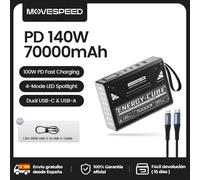 MOVESPEED Z70 Pro batterie externe grande capacité 140W Charge rapide maximale chargeur de batterie externe pour ordinateur portable pour MacBook Pro Camping en plein air Black 100W 70000mAh