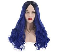 Movie Descendants 3 Evie Anime Cosplay Wig Halloween Carnival Party For Adult Dark Blue Ombre Black Long Wavy Wig 65cm + Wig Cap